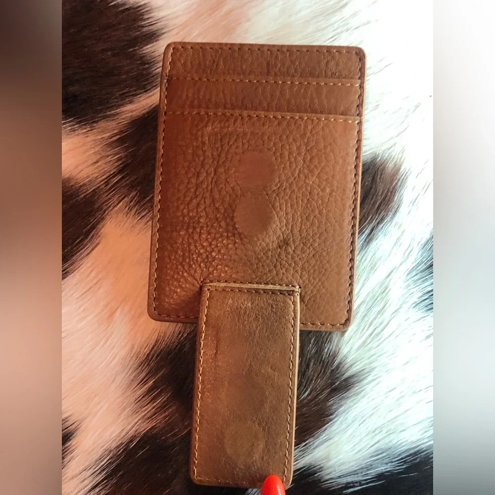 Saddle Brown Pebble Leather Card & Magnetic Bill Holder NWOT